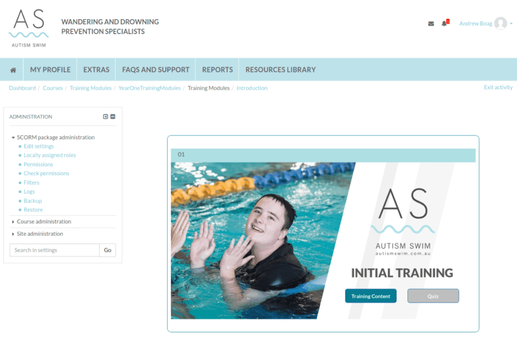 screenshot lms totara autism swim