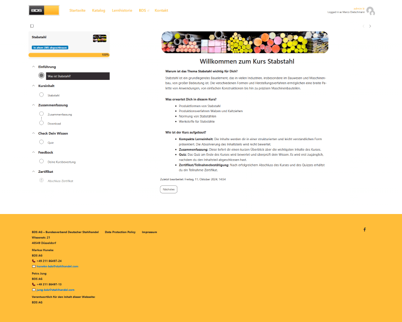 Course page example for BDS