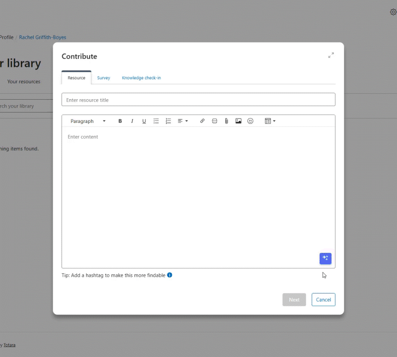 Totara's AI image generator lets you create images based on prompts while in the flow of work, making it quicker and easier to find effective images tailored to your learning content