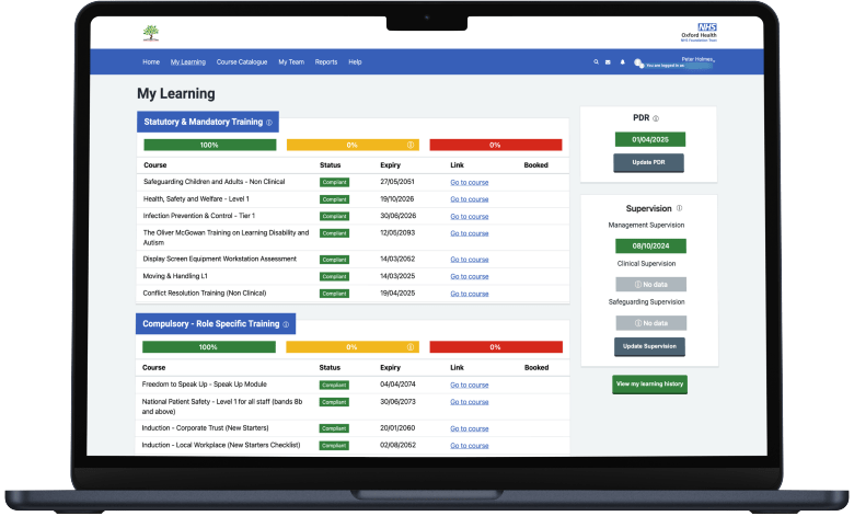 Oxford Health My learning Screenshot