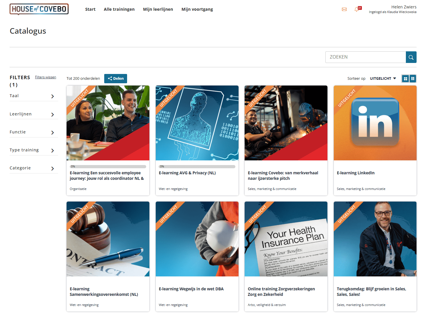 Tablero LMS de House of Covebo