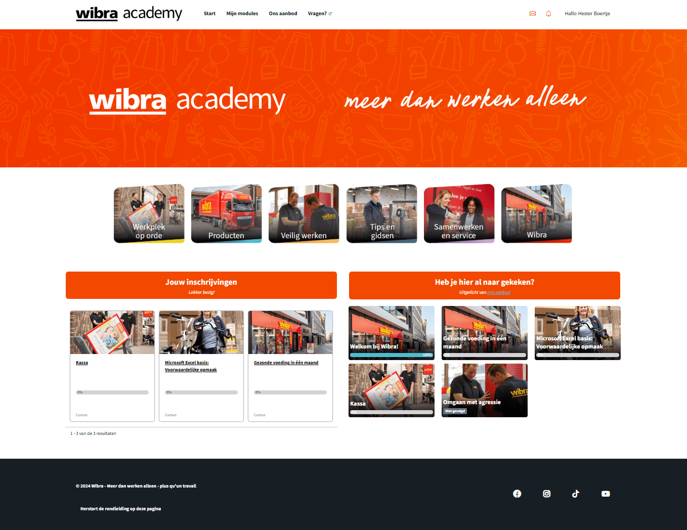 Wibra academy LMS homepage