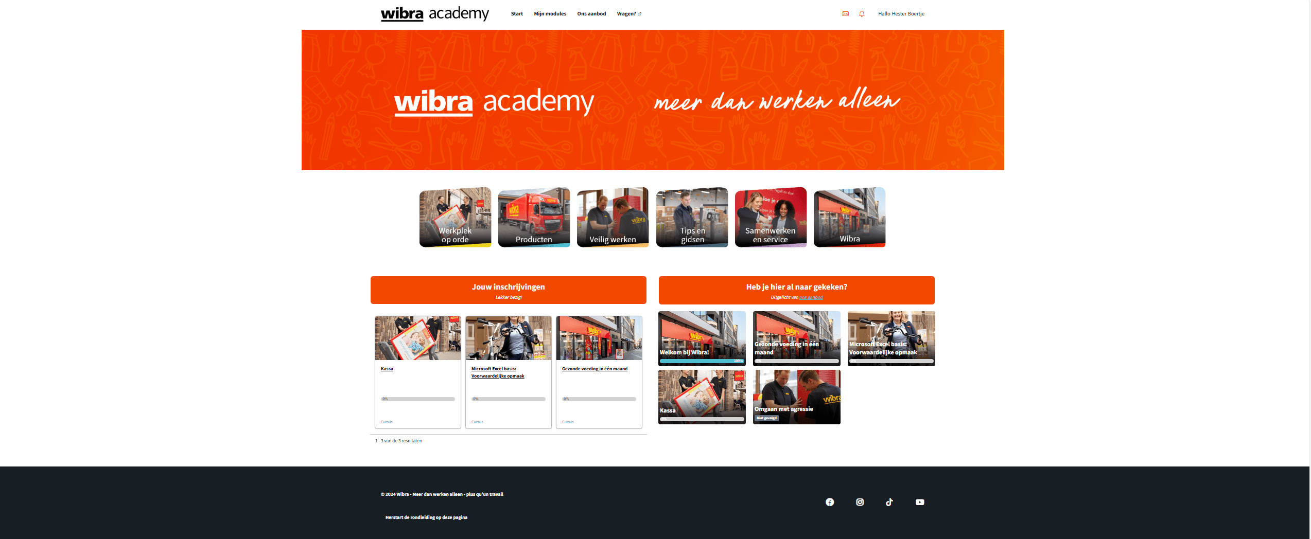 Wibra academy LMS Startseite