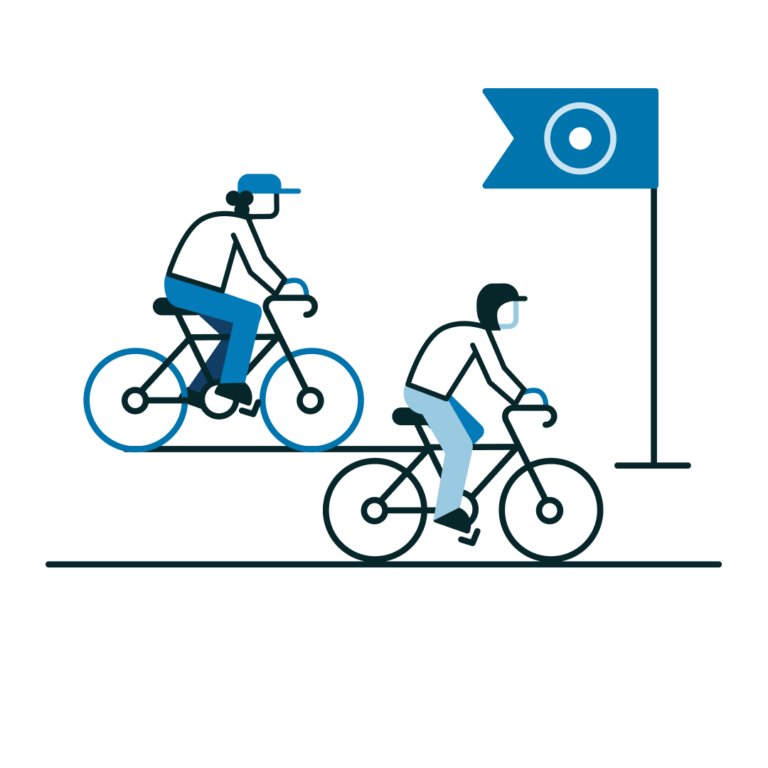 illustration two people cycling to the finish line