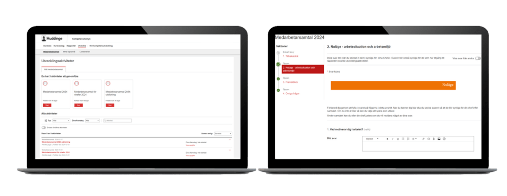 Screenshot of Huddinge municipality's employee performance reviews in Totara Perform