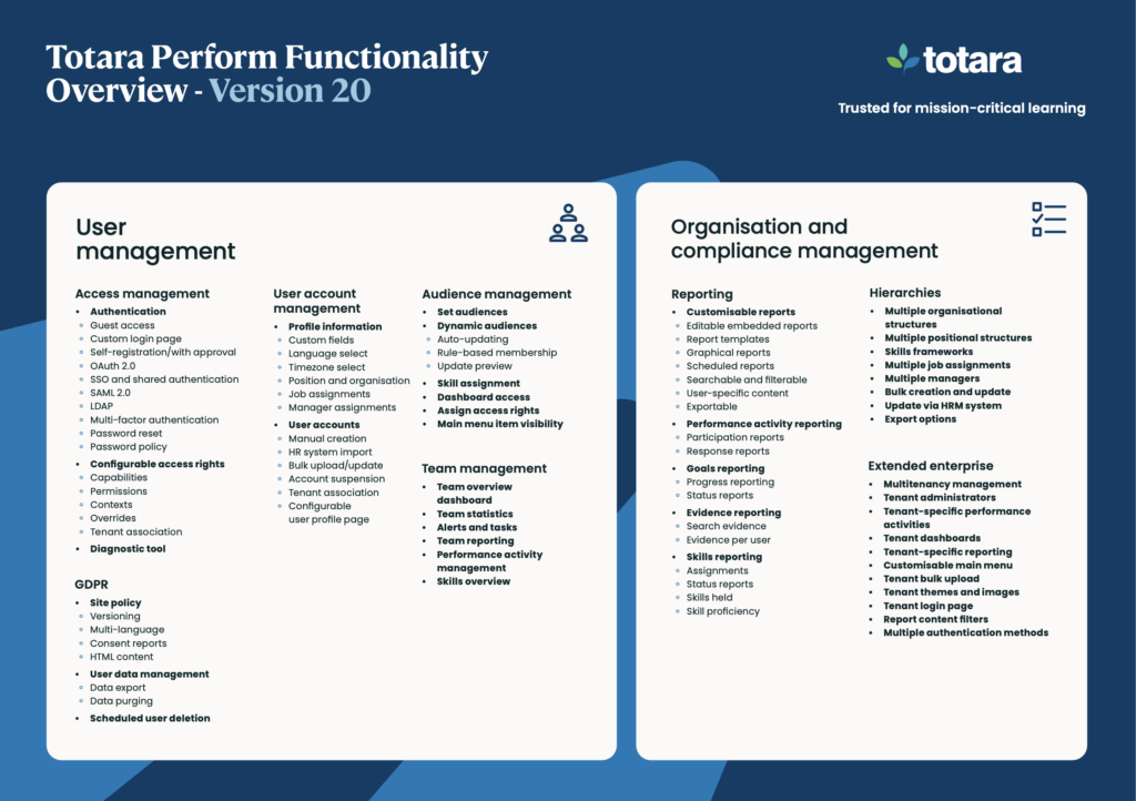 Totara V20 Perform Functionality Overview